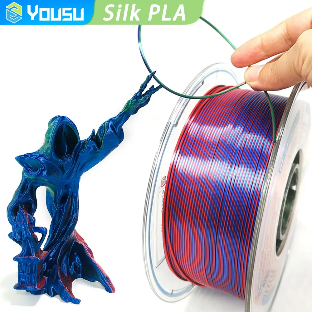 Yousu Tri-Color Silk PLA Filament 1kg 1.75mm FDM 3D Print Material Shiny Color 3D Pen Printing Materials Fit Most 3D Printers