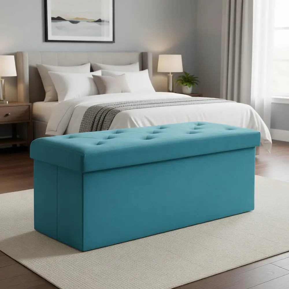 43 Velvet Storage Ottoman Bench, Teal Living Room Shoe Seat
