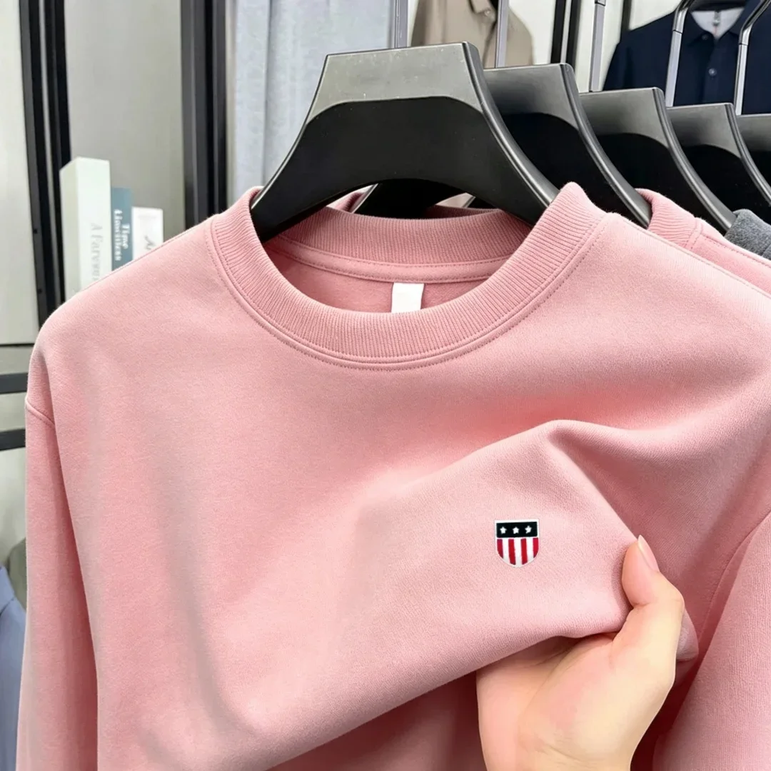 Soft cotton high-end brand men's long sleeved round neck T-shirt autumn fashion embroidered loose Korean sweatshirt casual top