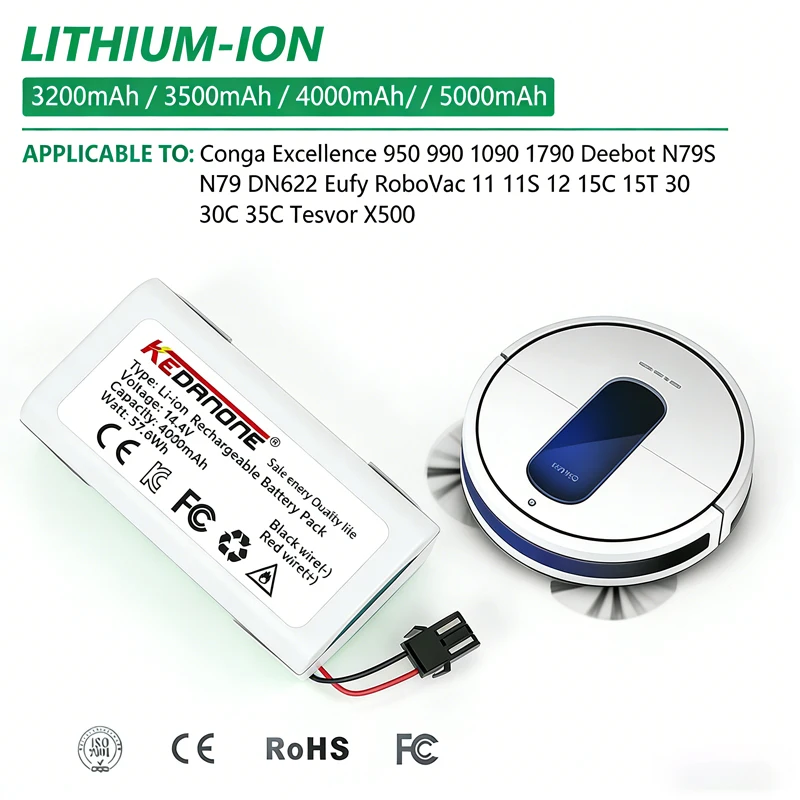 

High capacity Vacuum Cleaning Robot Battery14.4V for Conga Excellence 3500 950 990 1090 1790 Deebot N79S N79 DN622 Eufy Robovac