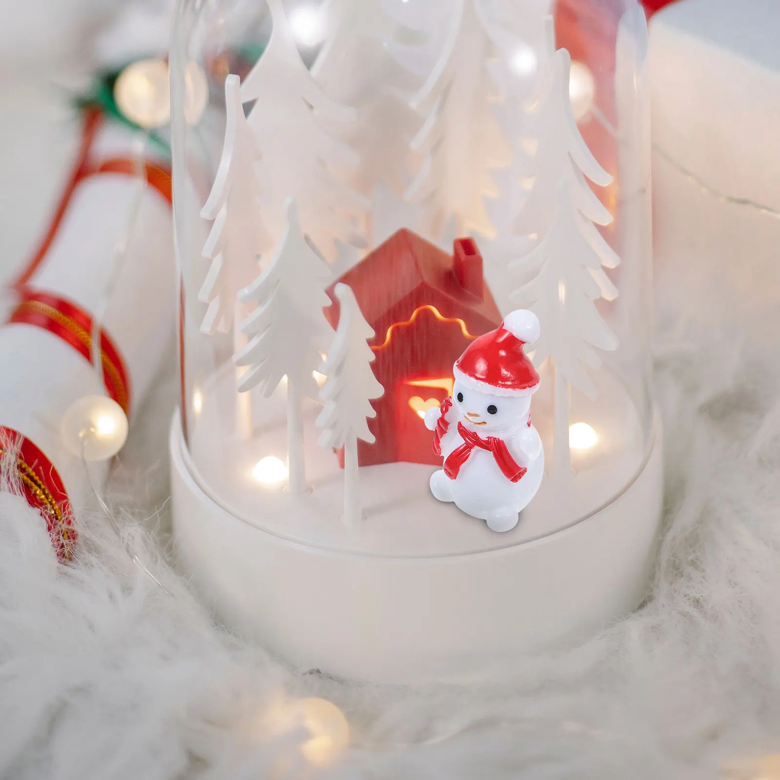 

40 Pcs Snowman nament Mini Christmas Figurines Christmas Village Accessories Craft Accessories Decor Tiered Tray Table Red Black