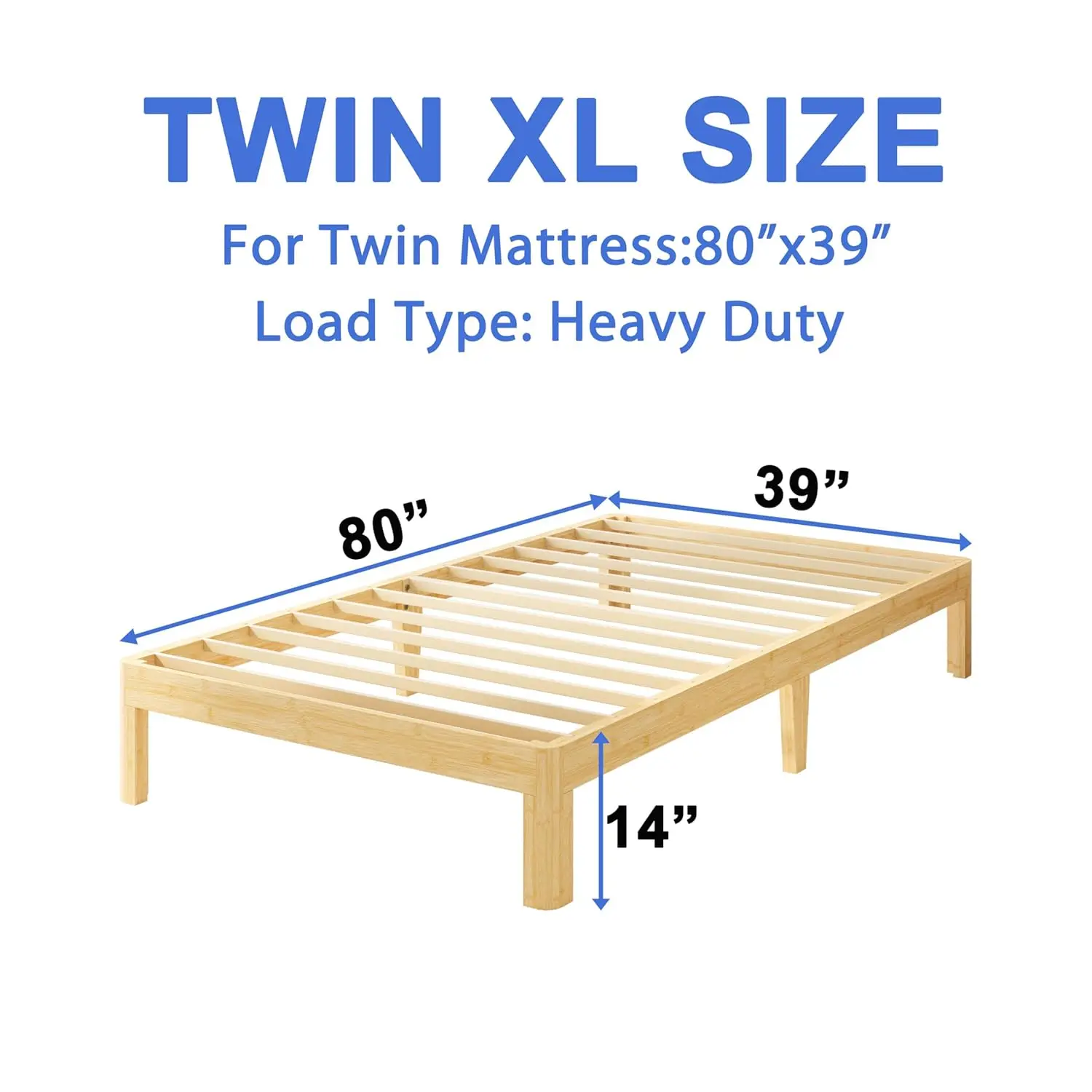 14 Inch High-qualtiy Bamboo Wood Frame Bed (Twin XL) view 2
