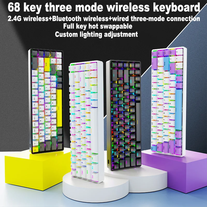

RGB Backlight Wireless Keyboard 2.4G+Bluetooth+Type-C Wired 3 Mode Mechanical Keyboard Full key Hot Swappable Gaming Keyboard