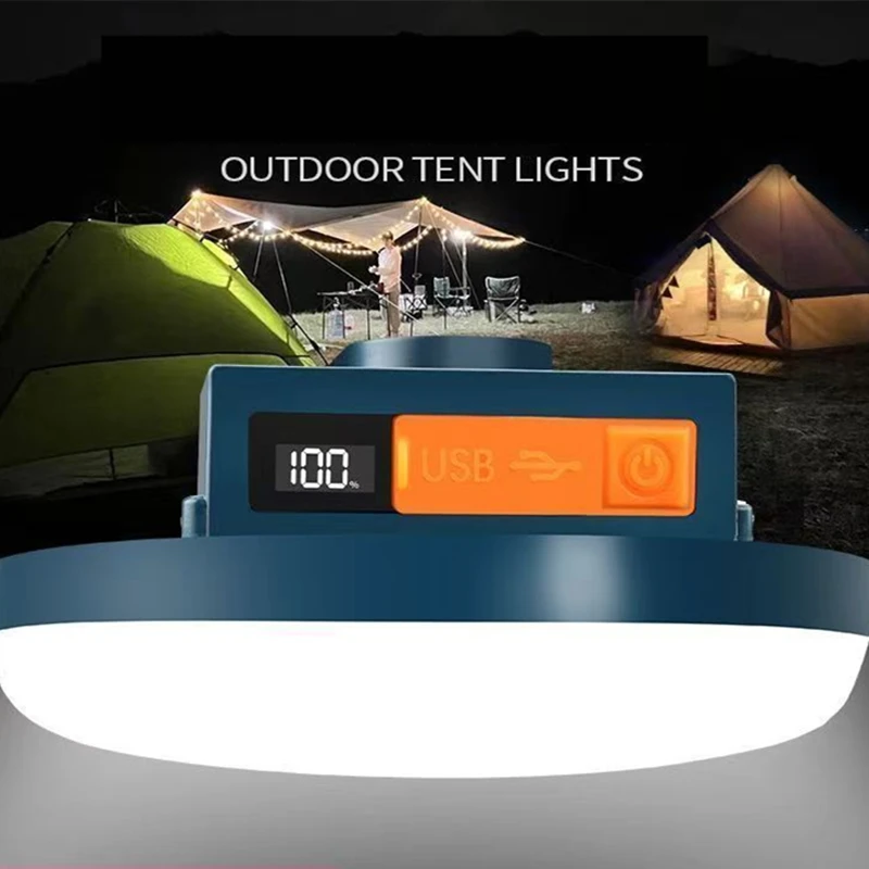 فانوس التخييم في الهواء الطلق المحمولة القابلة لإعادة الشحن مقاوم للماء مع 4 أوضاع عكس الضوء خيمة معلقة مصباح عرض مستوى البطارية