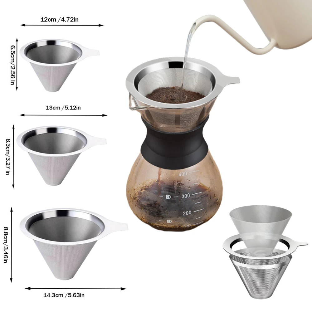 304 Stainless Steel Double Layer Coffee Filter Reusable Paperless Pour Over Dripper Easy Clean Coffee Tea Strainer Tool