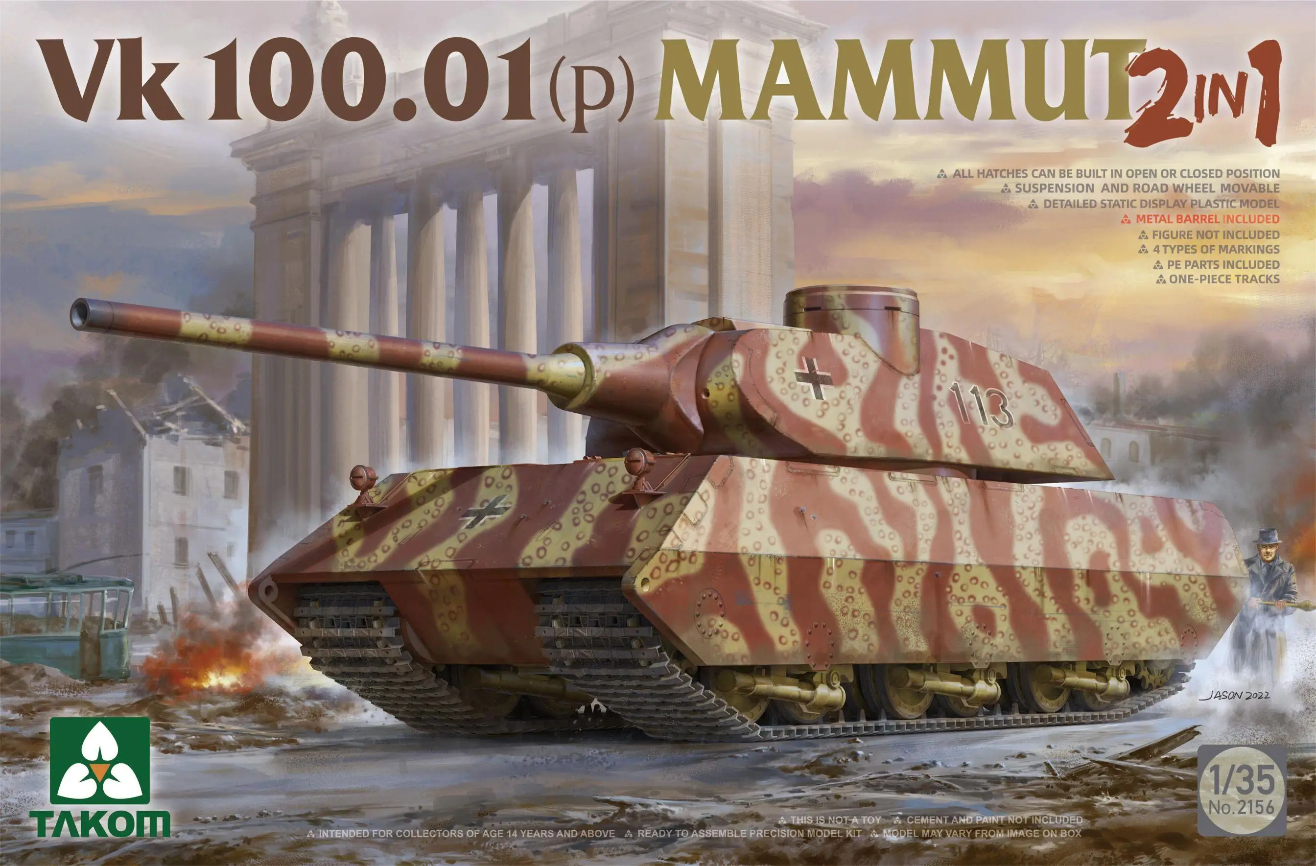 

Пластиковая модель Takom 2156 1/35 Vk 100,01 (P) Mamut 2 в 1