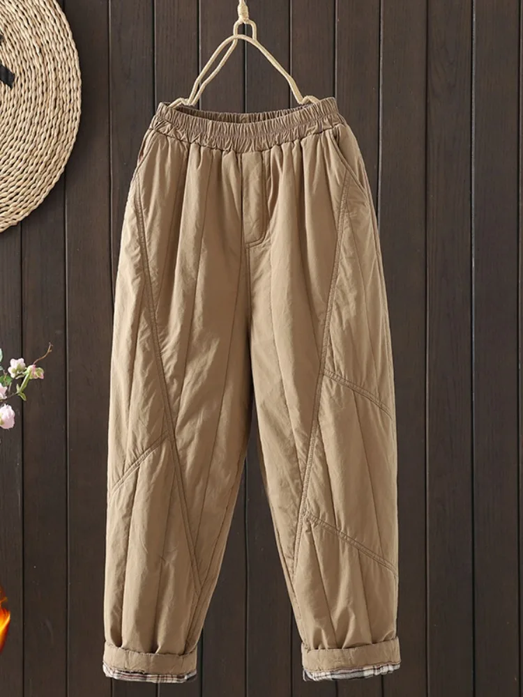 

Retro Harajuku Sle Women's Cotton Trousers Winter Warm Thiened Cotton Filled Loose Waist Casual Vegetable Le Pants