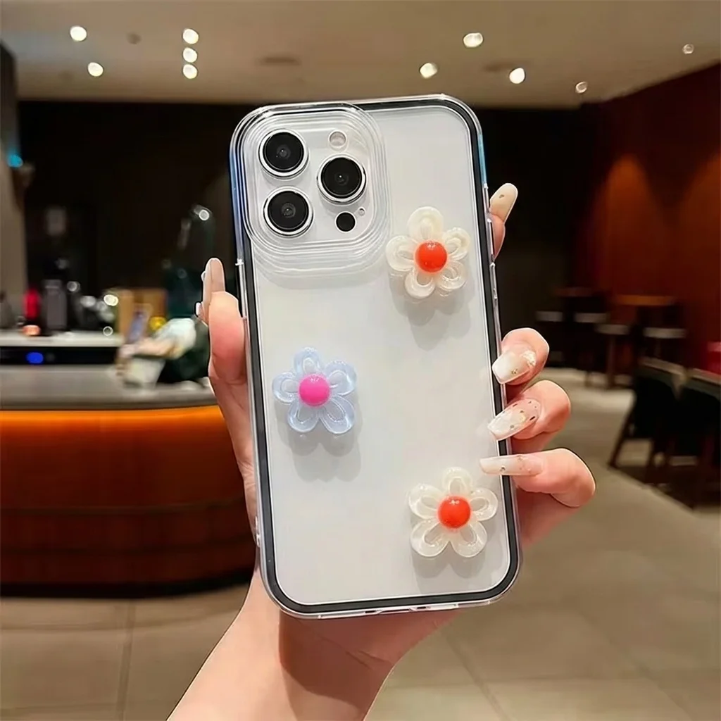 Makronen-Design mit 3D-DIY-Blumen-Handyhülle für iPhone 16 14 15 Plus 12 13 14 15 17 16 Pro Max 17 Air Pro Transparente Weiche INS-Hülle – Detail 3