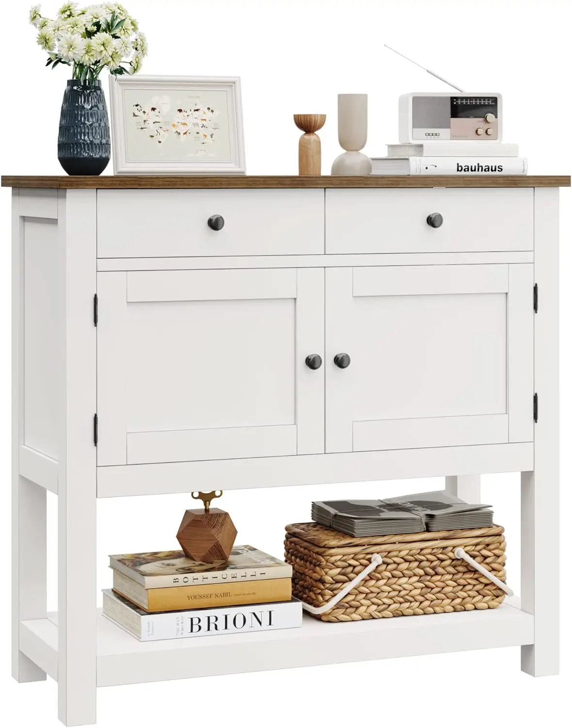 

Farmhouse Console Table with 2-Door Cabinet & 2 Drawers, Coffee Bar, Entryway Table with Storage Shelf, Sofa Tables Buffet
