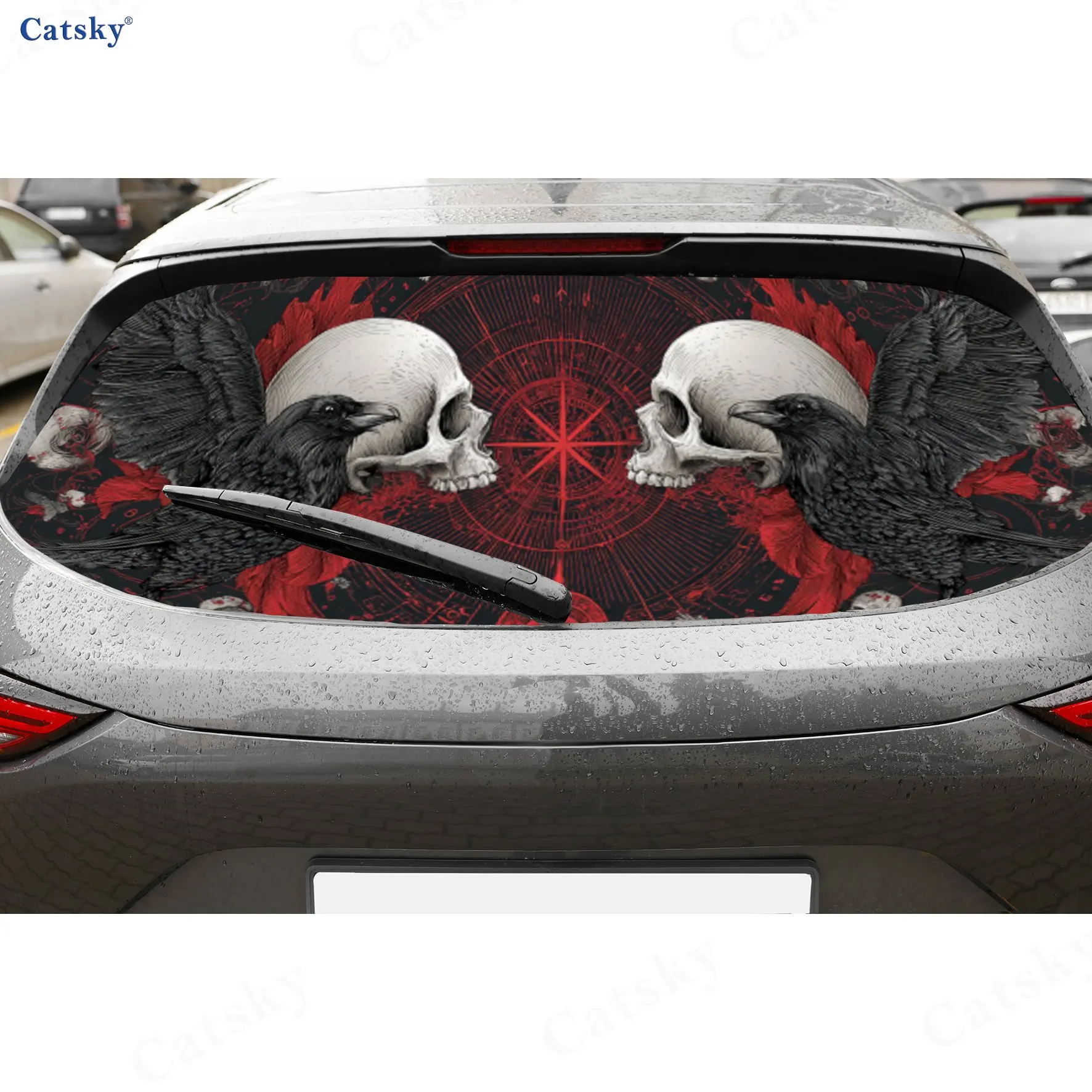 

Chilling Skull Duo and Crow Car Rear Window Decal, Waterproof Self-adhesive & Anti-scratch Auto Vinyl Wraps Sticker, Auto Decora
