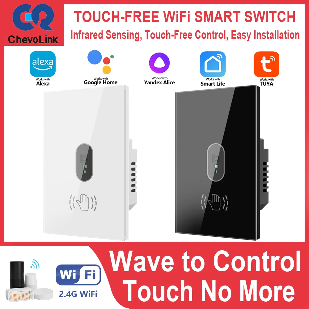 Smart Infrared Wave Sensor Switch Touchless Hand Gesture Light Switch 10CM Sensing Distance Tempered Glass Panel