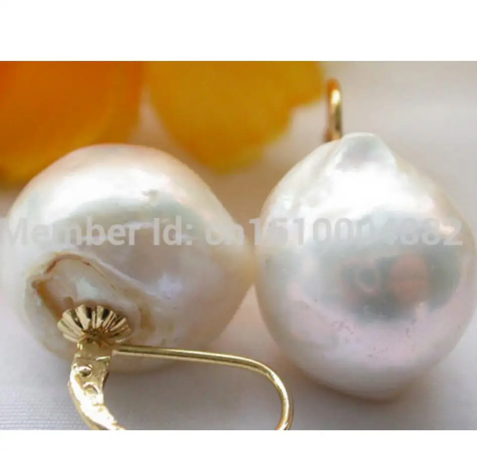 

18MM baroque almost round white keshi reborn pearl earring -20