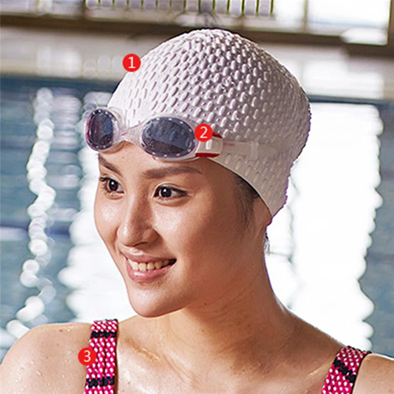 Gorros de natación elásticos 3D impermeables de silicona para hombres y mujeres, gorro de natación de pelo largo, cubierta de hueso de oreja, piscina para adultos