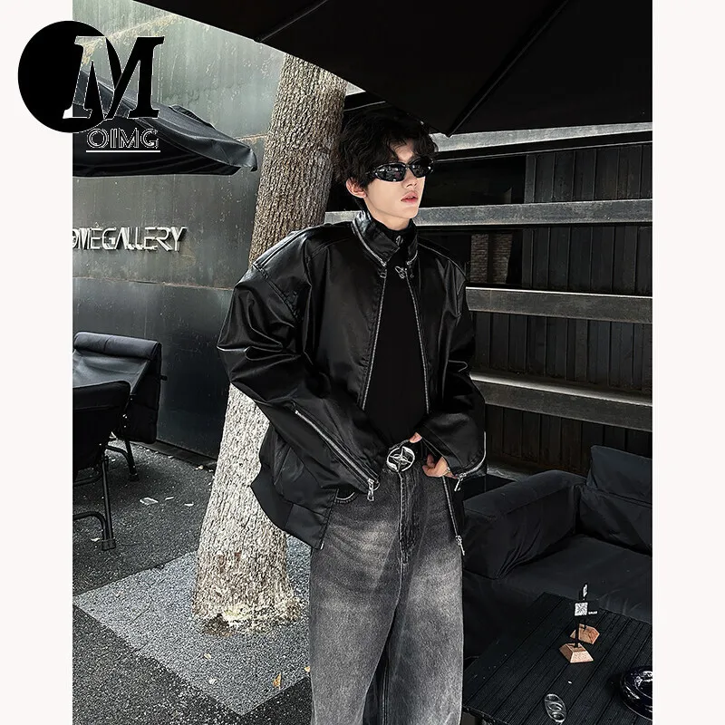 [OIMG] 24 Korean Volkswagen Minimalist  Short PU Jacket Boys' Fashion Trend High Street Dark Style Design Sense