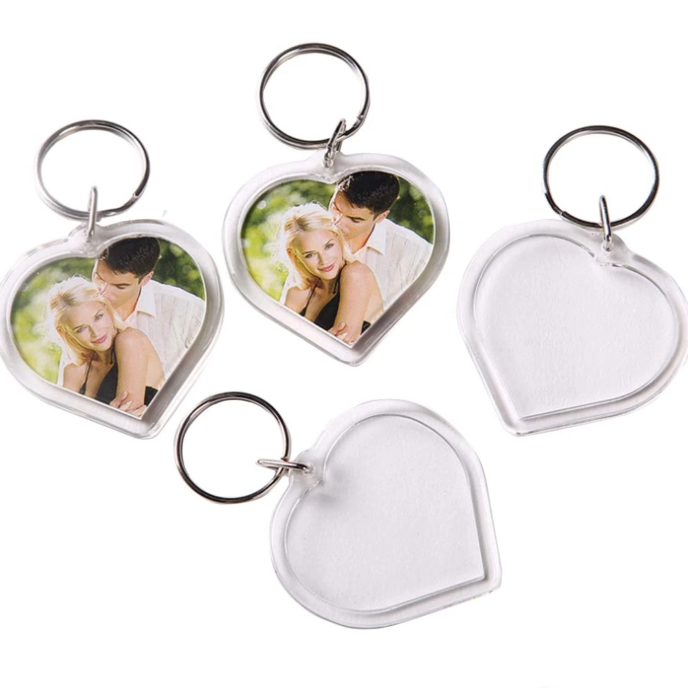 25PCS Clear Acrylic Love Heart Blank DIY Insert Photo Picture Frame Split Keyring Key Ring Keychain Snap-in Photo Keyholder