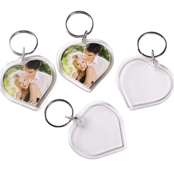 25PCS Clear Acrylic Love Heart Blank DIY Insert Photo Picture Frame Split Keyring Key…