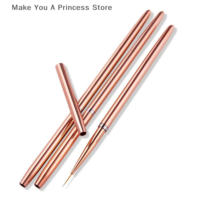 로즈 골드 3 개/대 네일 아트 UV 젤 라이너 페인팅 브러쉬 드로잉 꽃 스트라이핑 디자인 매니큐어 도구 키트 7/9/11mm