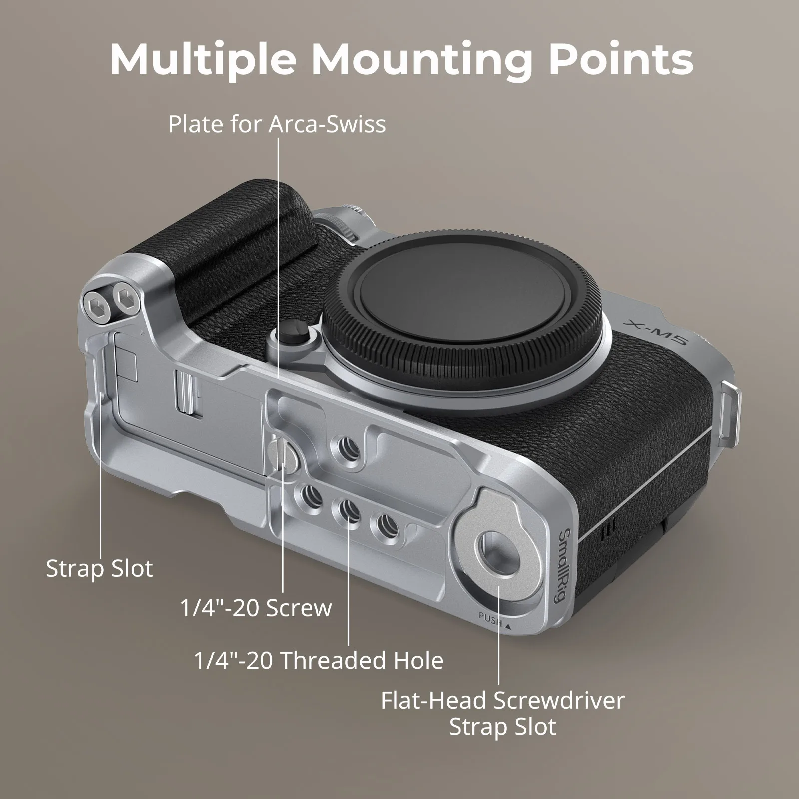 لوحة تثبيت على شكل حرف L من SmallRig مع مقبض سيليكون لـ FUJIFILM X-M5 مقبض سيليكون لـ X-M5 لون أسود فضي 4875