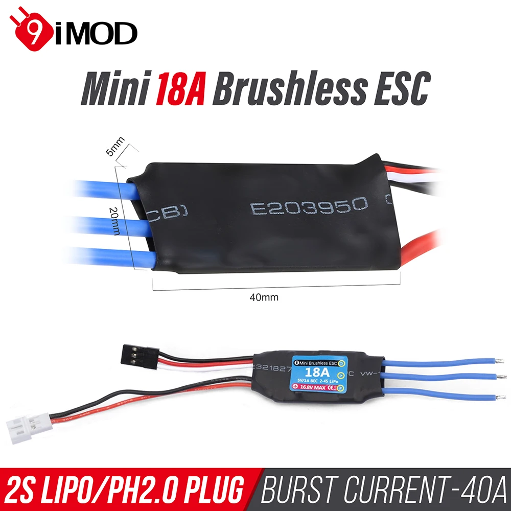 9IMOD RC 18A Bürstenloser ESC 2S Elektrischer Geschwindigkeitsregler Kompatibel mit Kyosho Tamiya Wltoys K989 1/24 1/28 Mini Z Mini Q RC Auto