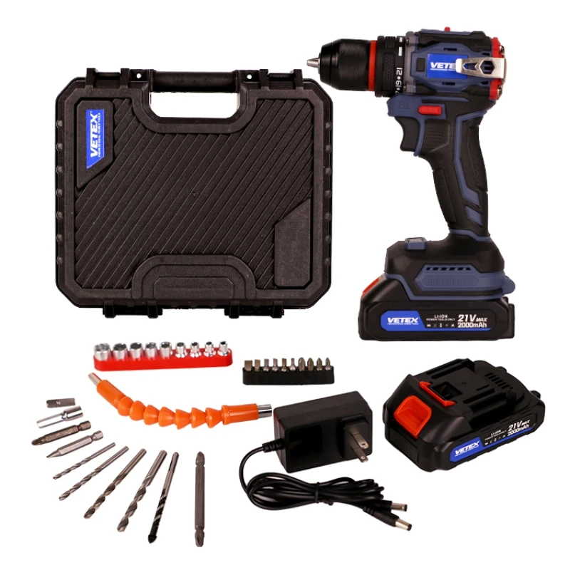 

Портативная аккумуляторная бесщеточная электрическая дрель 21 В с самым высоким рейтингом, набор инструментов с 2 аккумуляторами и 1 зарядным устройством для дома DIY