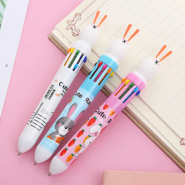 50Pcs 10 Color Cute Rabbit Press Ballpoint Pen Loverly Ten-Color Pens