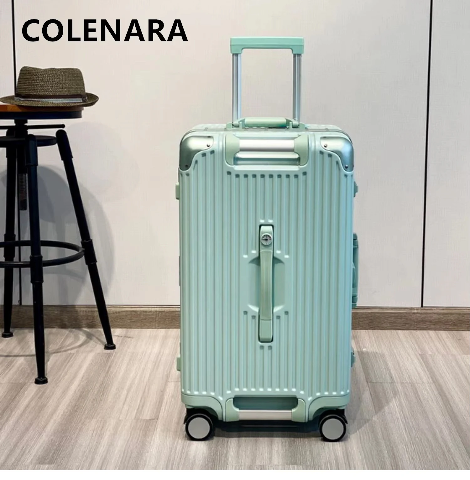 COLENARA الألومنيوم الإطار حقيبة سعة كبيرة حقيبة تروللي بعجلات 26 "28" 30 "32 بوصة الأسرة أساسيات السفر الأمتعة النسائية #5