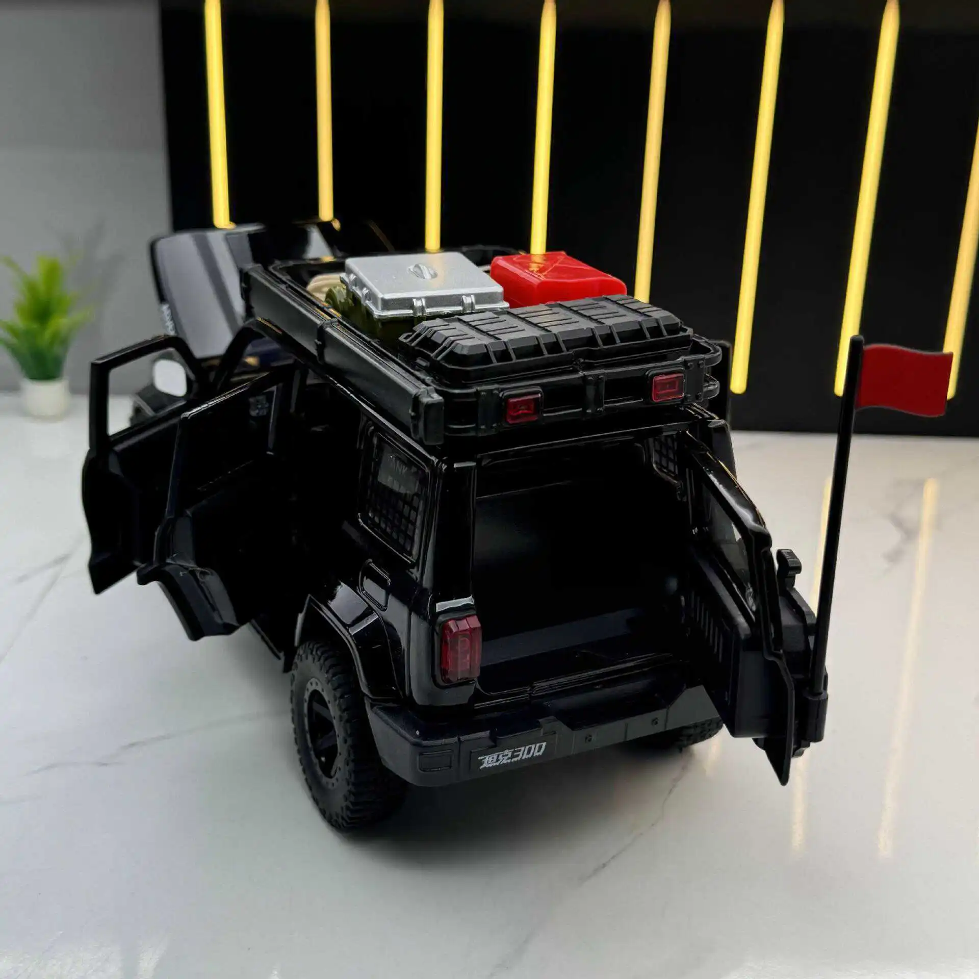 1:24 tanque 300 2024 veículo off-road liga modelo de carro som e luz puxar para trás brinquedo das crianças colecionáveis presente de aniversário