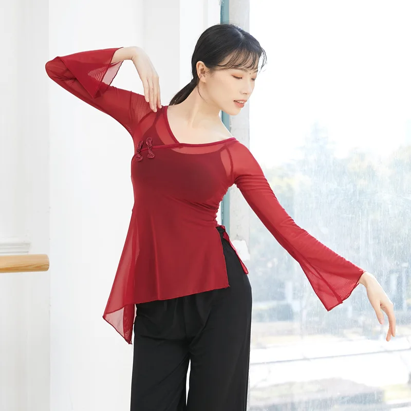 Chinese National Classical Dance Practice Suit Women's Adult Body Rhyme Yarn Yarn Elegant Dance Top