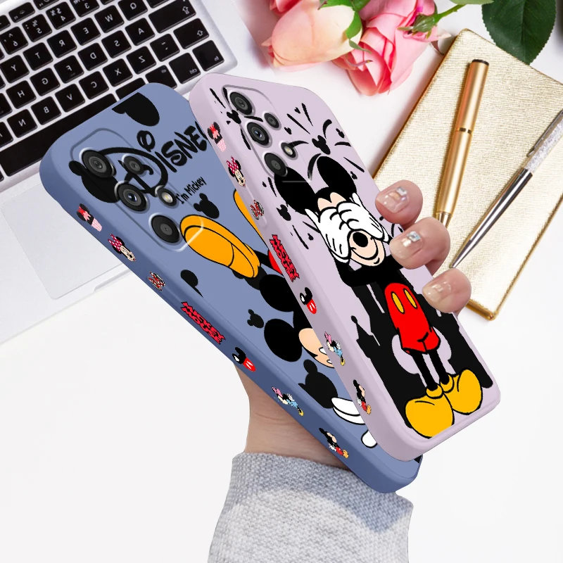 Mickey Disney Schattige Cartoon Vloeistof Links Touw Voor Samsung Noot 20 10 A54 A31 A14 A03 A22 A34 A04 A24 A25 Ultra Plus 5G Zacht