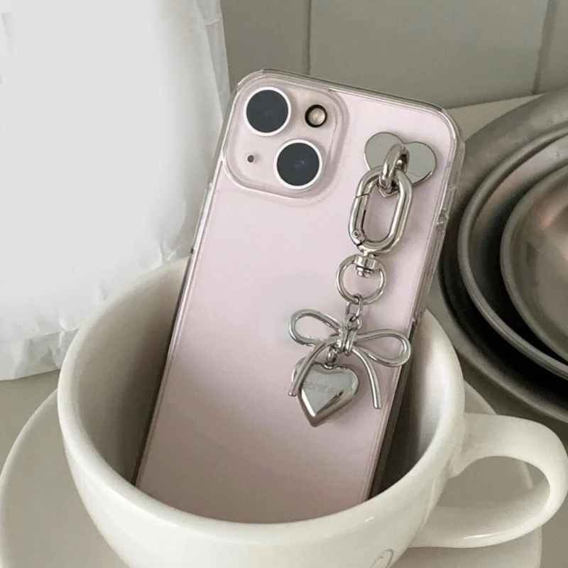 Sweet Metal Heart Bowknot Keychain Pendant Fashion Lovely Ornament Phone Case Keyring Backpack Decoration Charm Jewelry