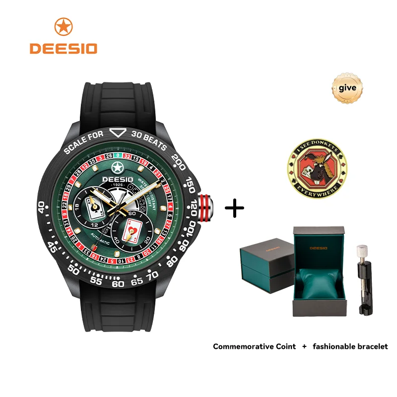 

Deesio Poker New design Men's mechanical watch automatic watch men Silicone band Wristwatch Luminous Waterproof Christmas gift