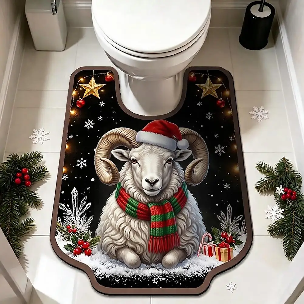U-Shaped Contour Fits Toilet Base Perfectly,Super Absorbent & Quick-Drying Diatom Mud Carpet,Cute Animal Design Floor Mat