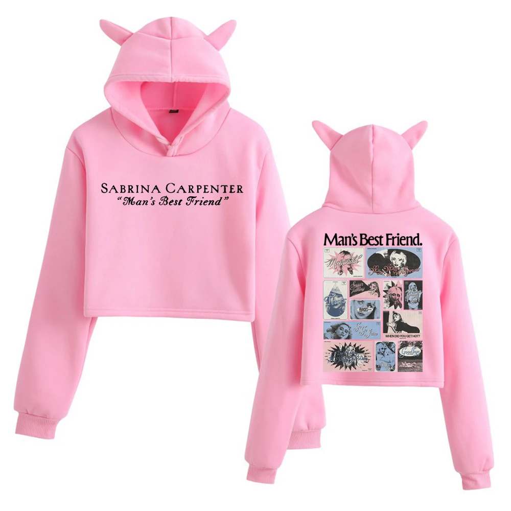 Sabrina Carpenter New Ablum Man's Best Friend Crop Tops Katzenohren Sweatshirt Langarm Mädchen Mode Hoodie