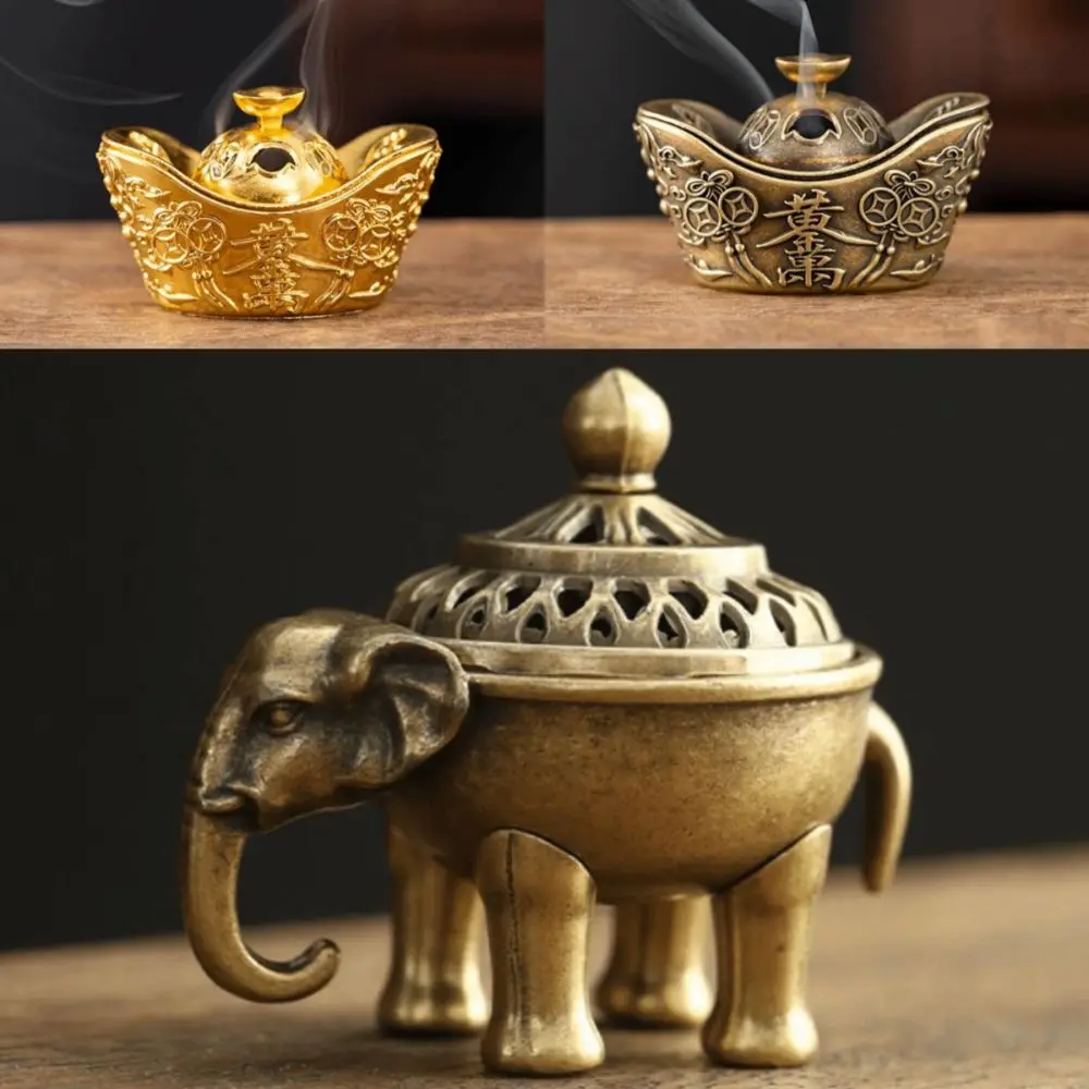 New Metal Incense Holder Handheld Suitable For Yoga Incense Burner Elephant Ingot Shape Desktop Ornament Meditation Use
