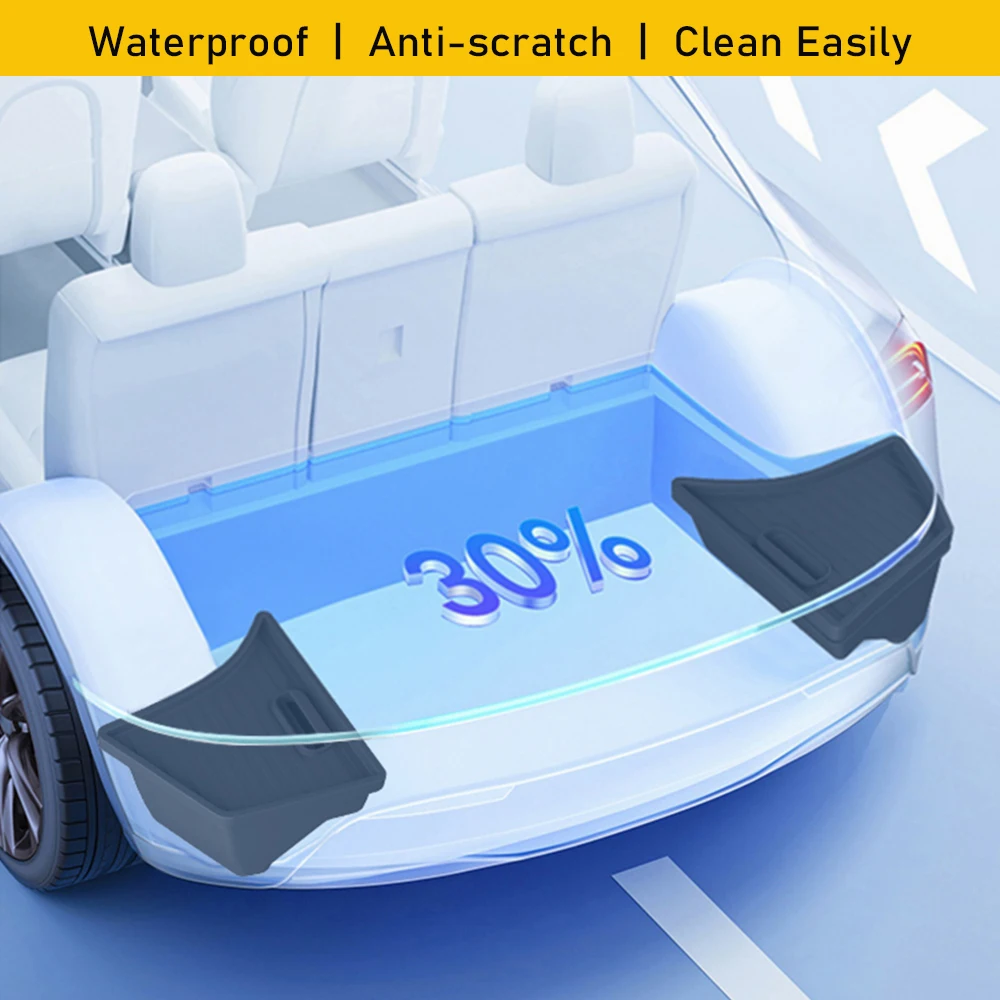 منظم صندوق السيارة لطراز تسلا 3 2024 2025 صناديق تخزين صندوق السيارة الخلفي المقاومة للماء صندوق جانبي مع شفة سجاد ملحقات السفر للسيارة #3