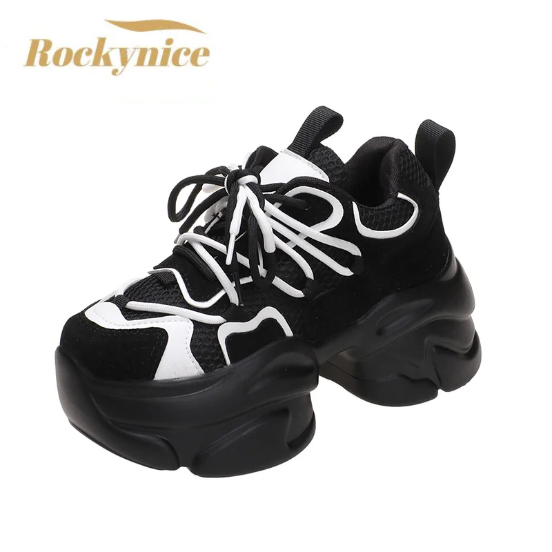 

Women Hidden Heels Sneakers New 2023 Spring 9CM Breathable Mesh Platform Sports Shoes Woman Thick Bottom Chunky Vulcanize Shoes