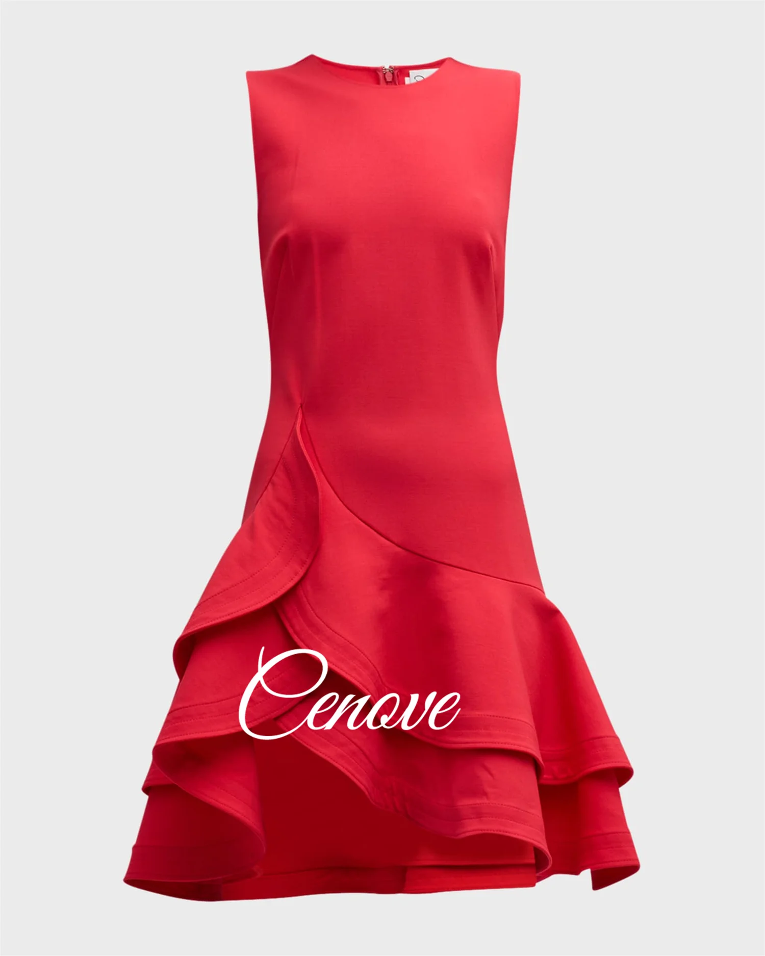 Cenove 2024 O Neck Prom Dress Pleated Mini Ruffles Evening Summer Elegant Party Dress For Women