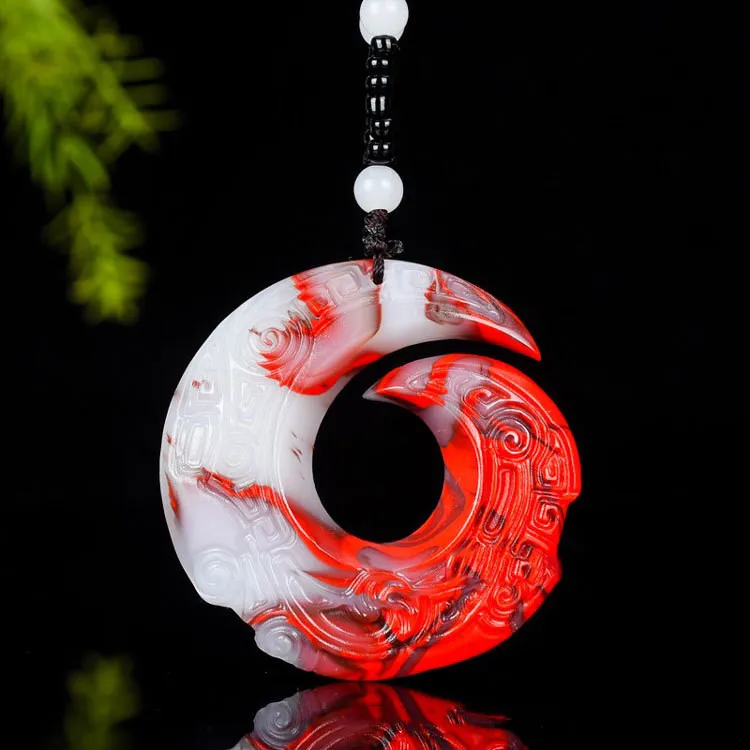 Natural Xinjiang Hotan Jade Chicken Blood Jade Fortune Charm Pendant Men's and Women's Fashion Versatile Pendant