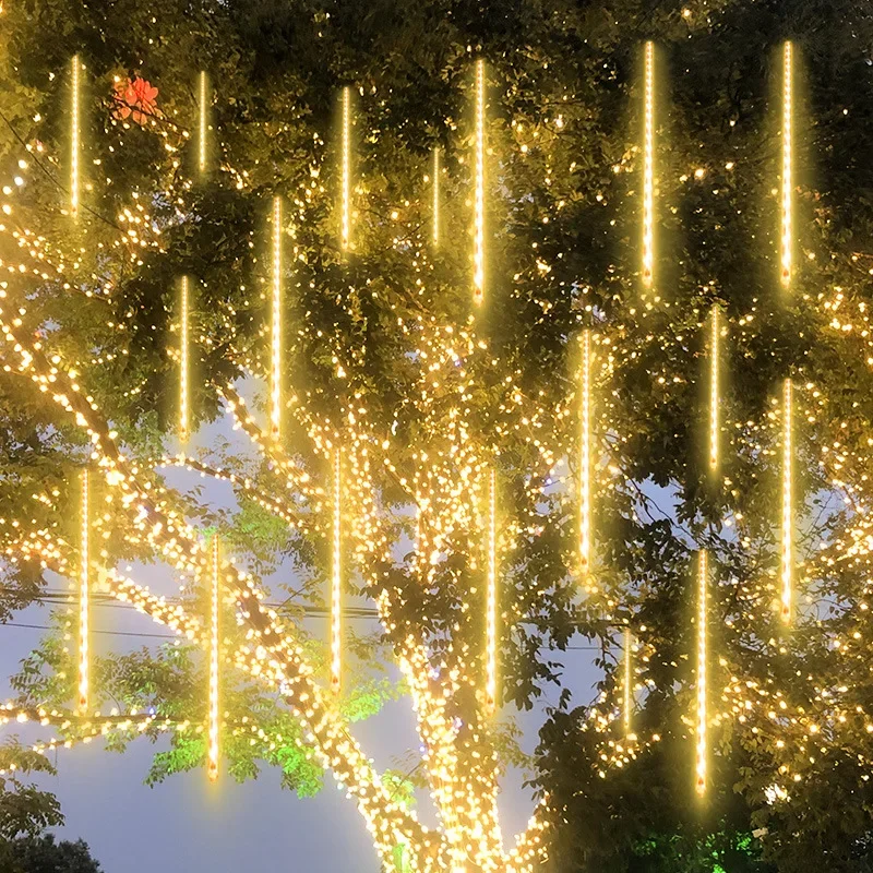 Guirxiété Lumineuse LED pour Décoration de Noël, 32/24/16/8 Tubes, Pluie de Météores, Nouvel An, Mariage, Arbre