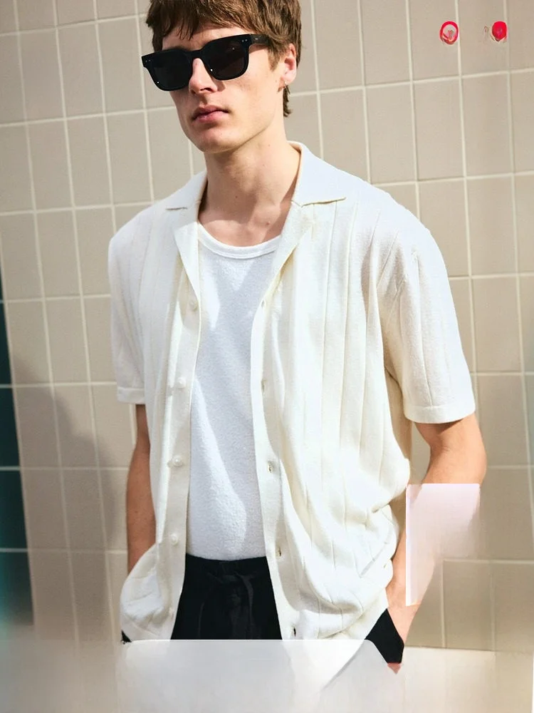 

H & M Мужской кубинский воротник-стойка из смешанного волокна, повседневная свободная одежда без рукавов, однотонная весенняя модная молодежная одежда