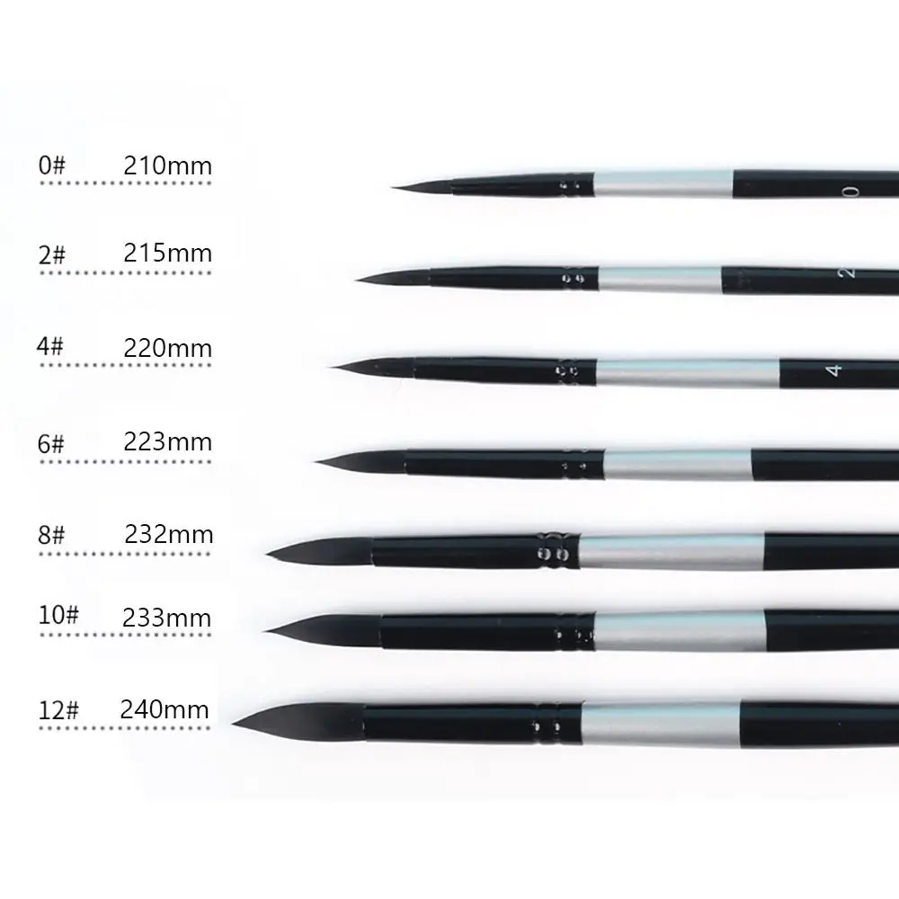 7Pcs/Set Squirrel Hair Bristles Watercolor Brush Round/Pointed Tips Beginner Artist Kit Gouache Painting Pen Paint Brushes Set