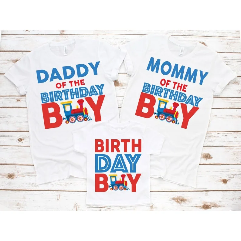 Train Boy Birthday Party Family Matching Clothes Mother Father Son Outfits T-shirt Parent-child  T Shirt Short Sleeve Top Gift