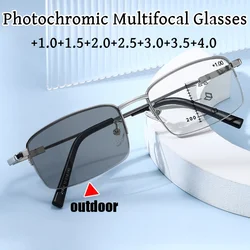 3 in 1 Photochromic Multifocal Presbyopia Glasses New Trendy Outdoor Color Changing Sunglasses Plus Diopter +1.0 TO +4.0 Eyewear