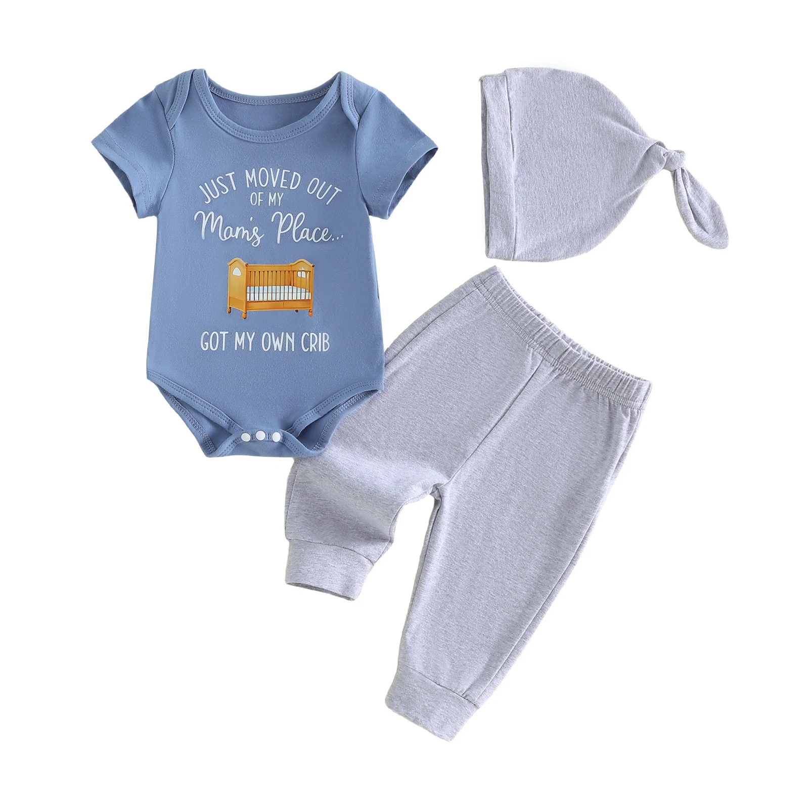 

Baby Boys Outfit, Crib Letters Print Short Sleeve Romper with Pants and Hat Infant Clothes 0-3M