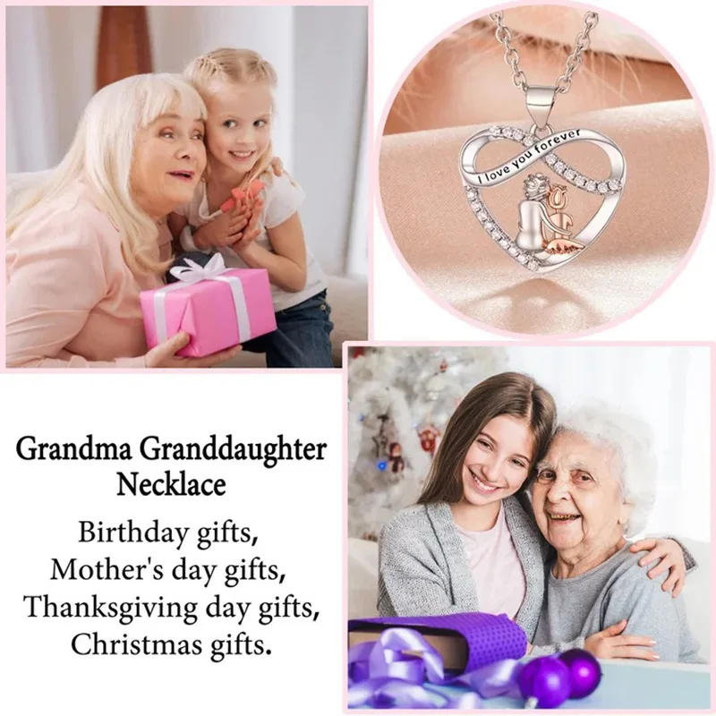 2024 Necklaces with Card Grandma Granddaughter I Love You Forever Heart Necklace Unusual Family Gift Creative Pendant for Women