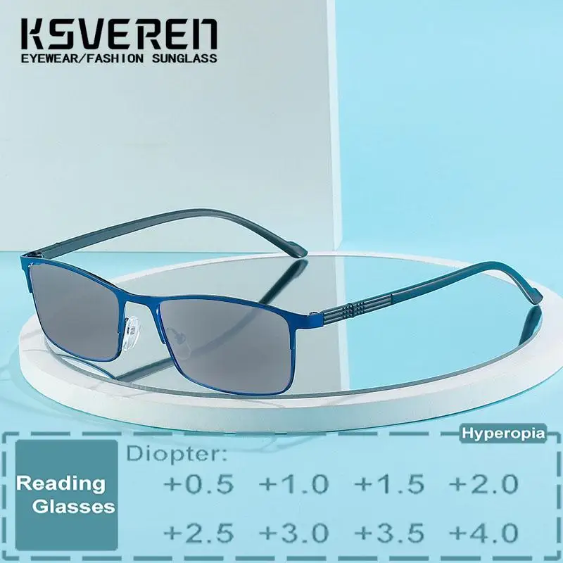 

KSVEREN Metal Reading Glasses Business Eyewear Rectangle Presbyopic Prescription Eyeglasses Outdoor Sunshade Eyewear Sunglasses