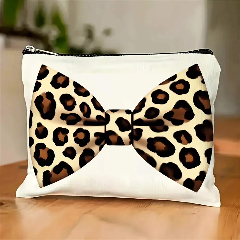 

AFashion Leopard Print Bow Cosmetic Bag- Multifunctional Zipper Pouch, Jewelry Storage Bag, Perfect Travel Zipper Small Storage