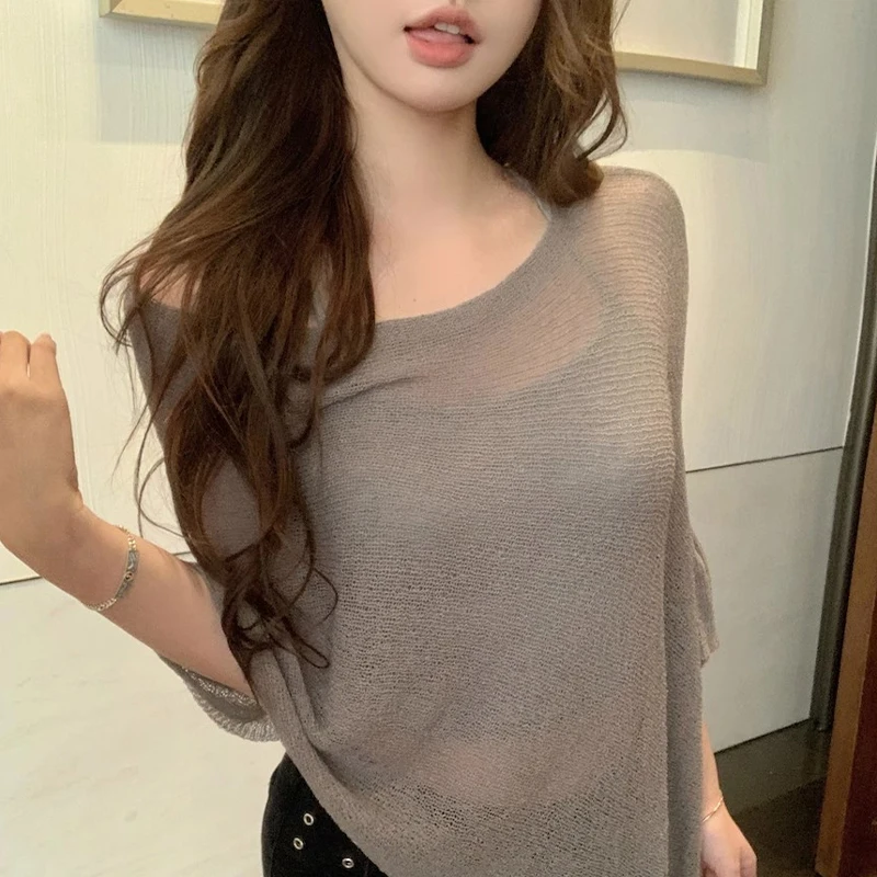 Irregular Cape Shawl Sun Protection Air Condition Clothes Women Thin Knit Top