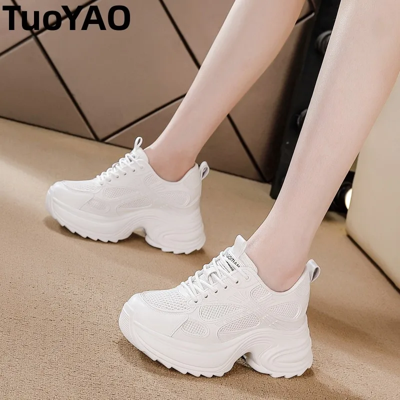 

Кроссовки на платформе 9 см, массивные, из сетки и кожи, удобные, женские, повседневные, легкие, для ходьбы, белые