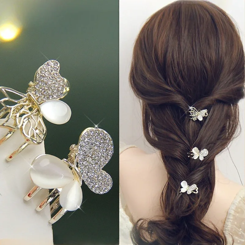 Fashion Shiny Butterfly Hair Clips Fine Rhinestone Studded Metal Butterfly Small Hairpin Woman's Headwear Hair Accessories